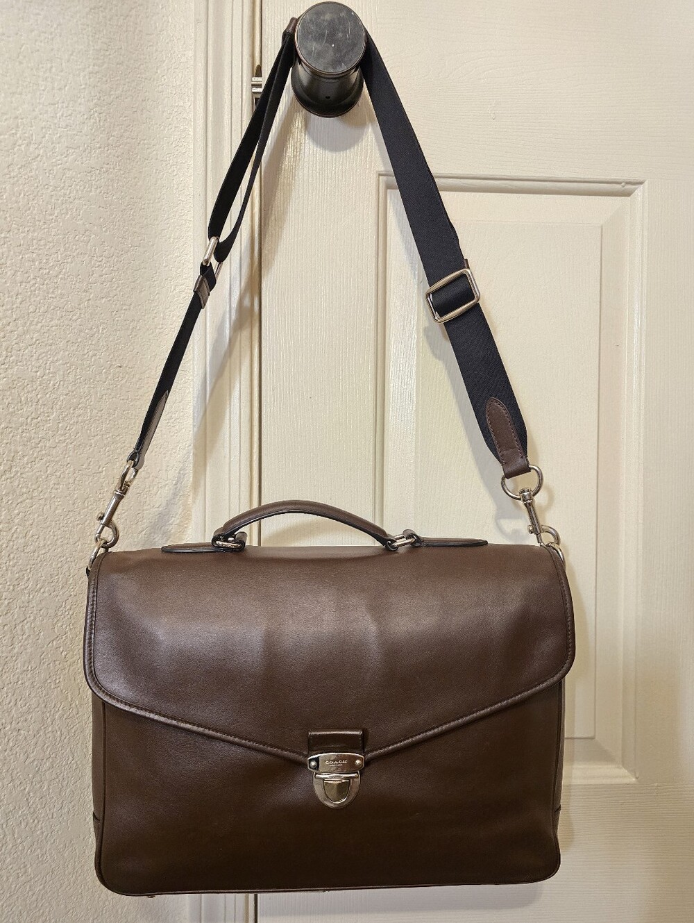 Coach F72070 Perry Flap Black  Briefcase/Laptop Bag With Slide Lock Closure
